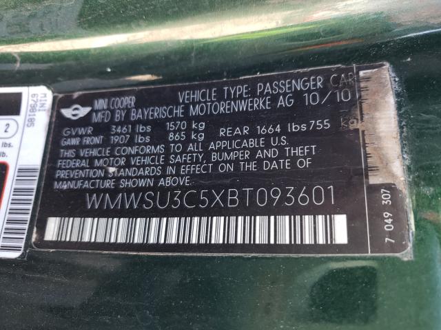 2011 MINI COOPER WMWSU3C5XBT093601