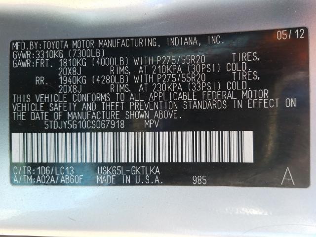 2012 TOYOTA SEQUOIA LI 5TDJY5G10CS067918