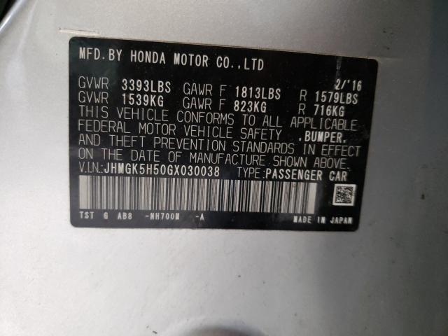 2016 HONDA FIT LX JHMGK5H50GX030038