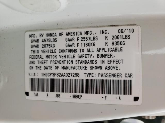 2010 HONDA ACCORD EXL 1HGCP3F82AA027298