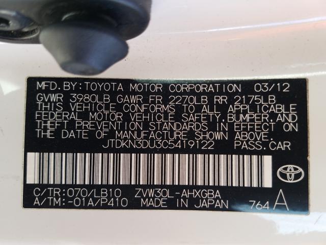 2012 TOYOTA PRIUS JTDKN3DU3C5419122