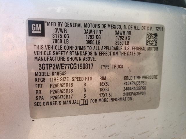 2012 GMC SIERRA 3GTP2WE77CG190817