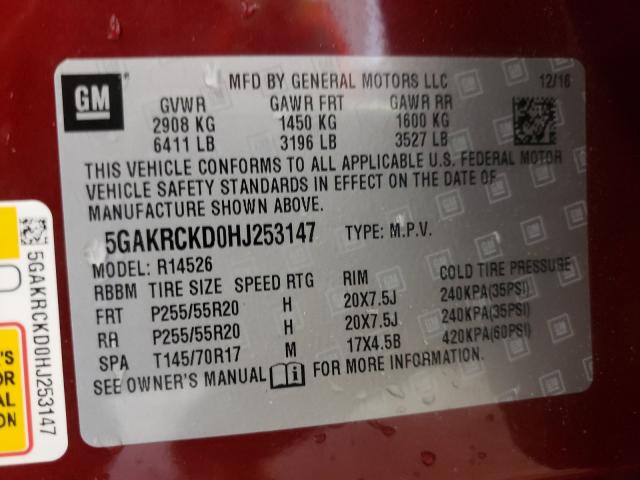2017 BUICK ENCLAVE 5GAKRCKD0HJ253147