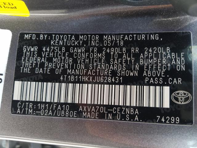 2018 TOYOTA CAMRY L 4T1B11HKXJU628431