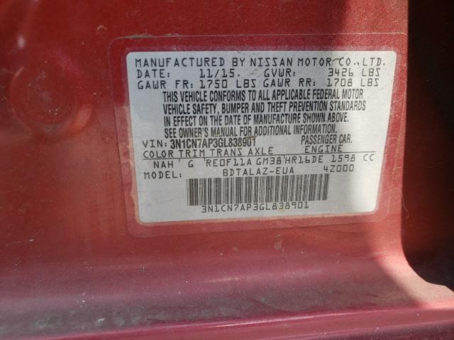 2016 NISSAN VERSA S 3N1CN7AP3GL838901