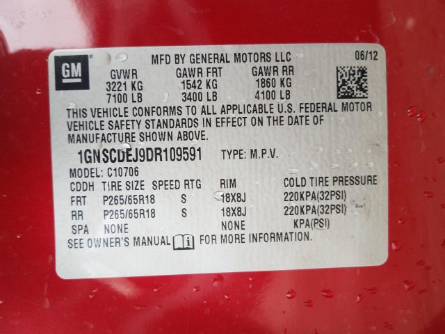 2013 CHEVROLET TAHOE HYBR 1GNSCDEJ9DR109591