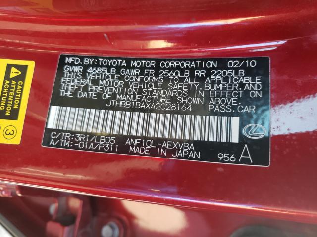 2010 LEXUS HS 250H JTHBB1BAXA2028164