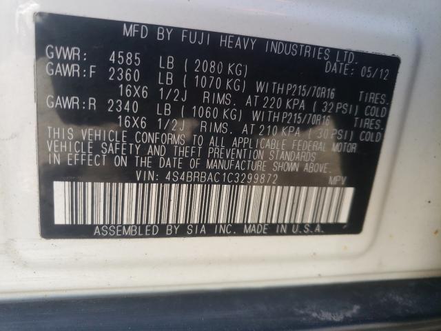 2012 SUBARU OUTBACK 2. 4S4BRBAC1C3299872