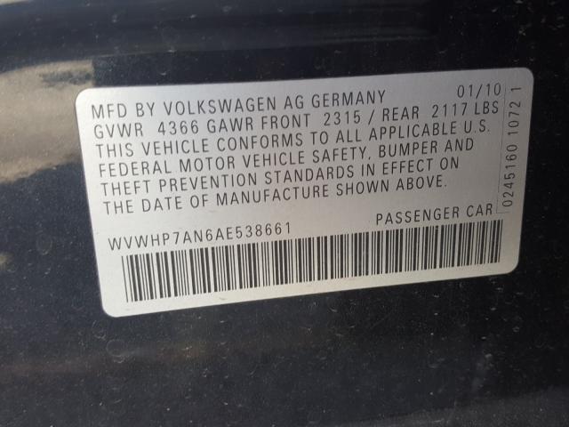 2010 VOLKSWAGEN CC LUXURY WVWHP7AN6AE538661