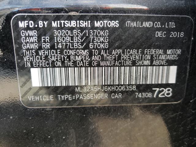 2019 MITSUBISHI MIRAGE LE ML32A5HJ6KH006358