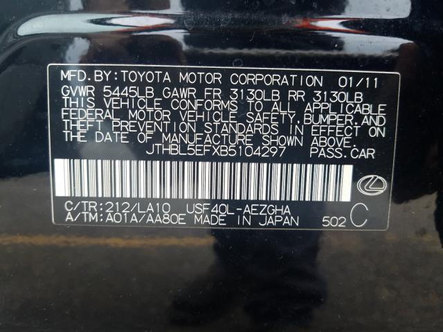 2011 LEXUS LS 460 JTHBL5EFXB5104297