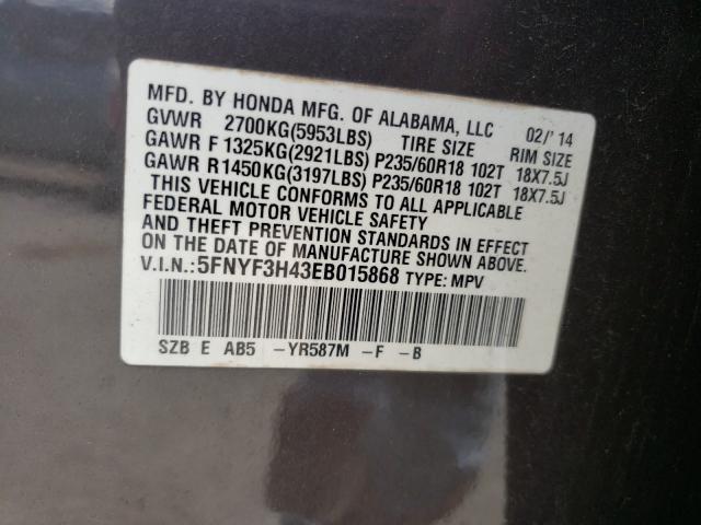 2014 HONDA PILOT EX 5FNYF3H43EB015868
