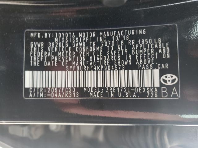2019 TOYOTA CORROLLA 5YFBURHE4KP904573