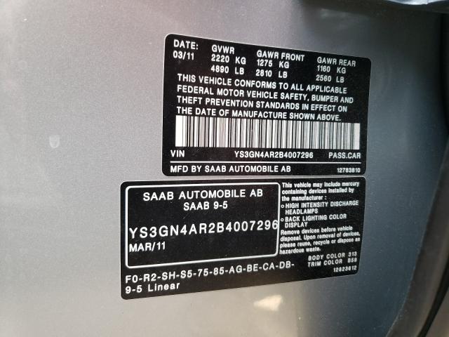 2011 SAAB 9-5 TURBO YS3GN4AR2B4007296