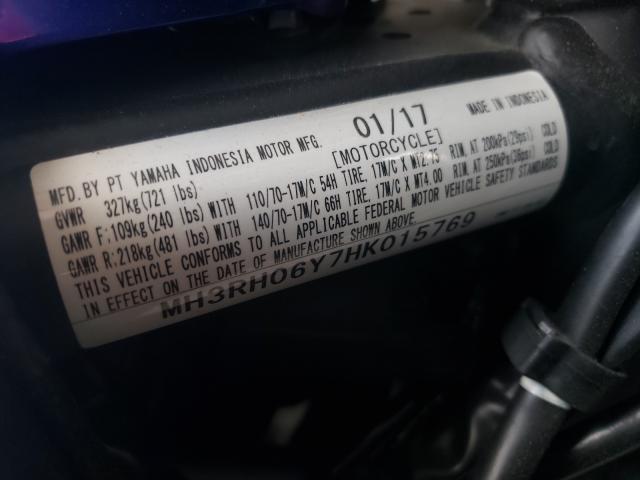 2017 YAMAHA YZFR3 MH3RH06Y7HK015769