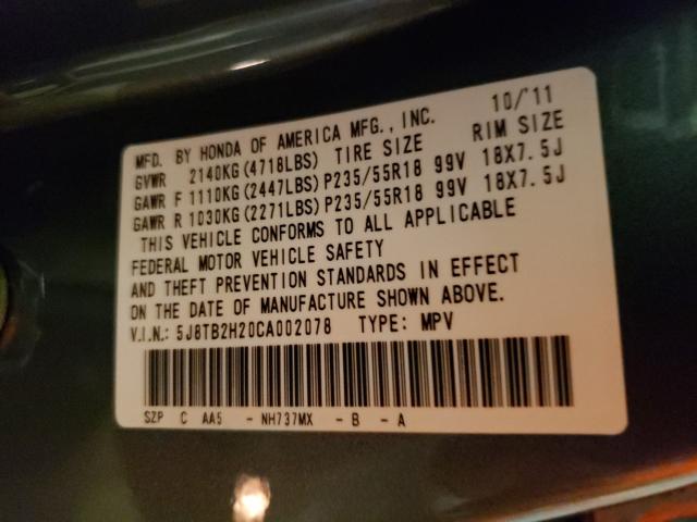 2012 ACURA RDX 5J8TB2H20CA002078