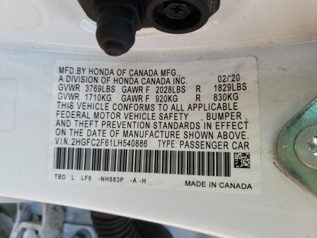 2020 HONDA CIVIC LX 2HGFC2F61LH540886