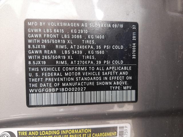 2011 VOLKSWAGEN TOUAREG HY WVGFG9BP1BD002027