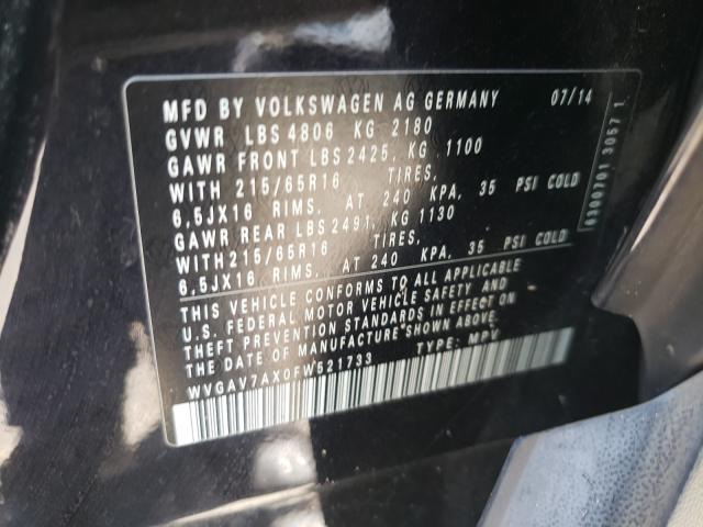 2015 VOLKSWAGEN TIGUAN S WVGAV7AX0FW521733