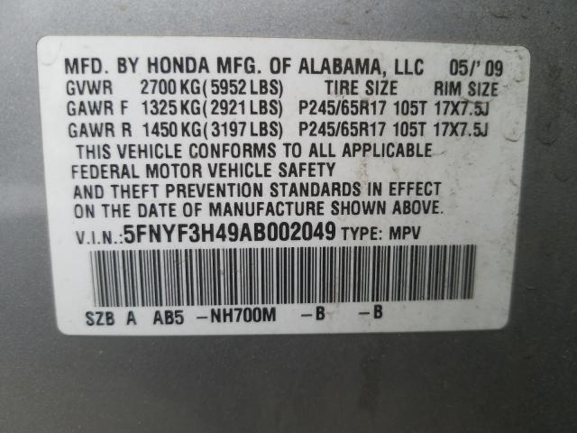 2010 HONDA PILOT EX 5FNYF3H49AB002049