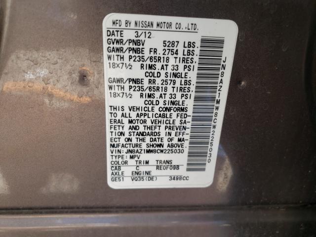 2012 NISSAN MURANO S JN8AZ1MW8CW225030