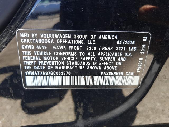 2016 VOLKSWAGEN PASSAT S/R 1VWAT7A37GC053376