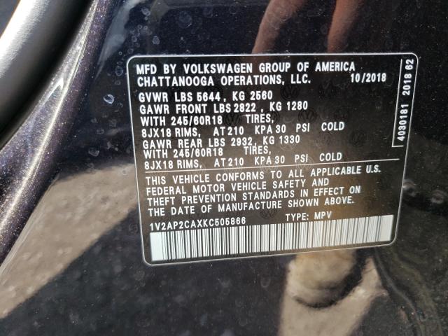 2019 VOLKSWAGEN ATLAS S 1V2AP2CAXKC505866