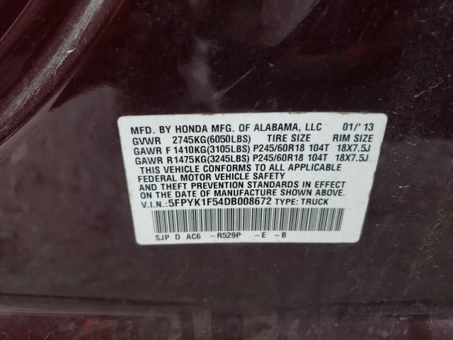 2013 HONDA RIDGELINE 5FPYK1F54DB008672