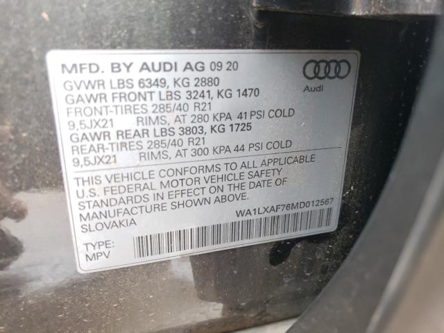 VIN WA1LXAF76MD012567 2021 Audi Q7, Premium Plus no.10