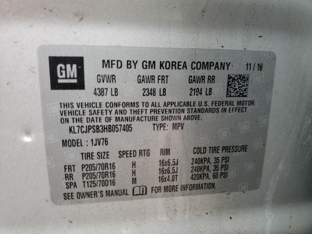 2017 CHEVROLET TRAX 1LT KL7CJPSB3HB057405