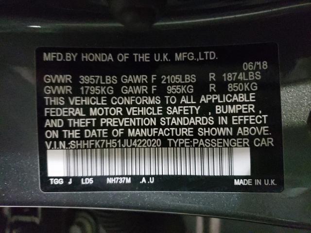 2018 HONDA CIVIC EX SHHFK7H51JU422020