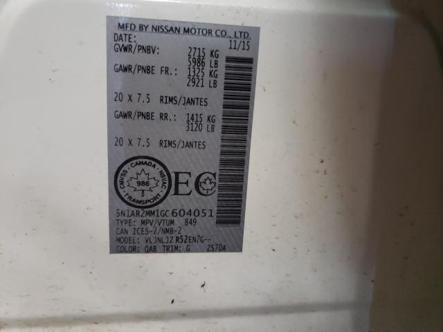 2016 NISSAN PATHFINDER 5N1AR2MM1GC604051