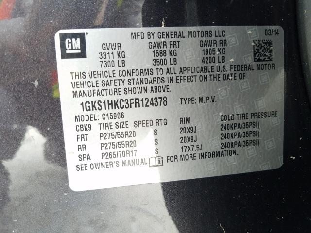 2015 GMC YUKON XL C 1GKS1HKC3FR124378