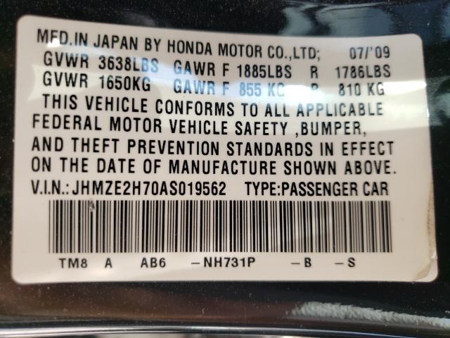 2010 HONDA INSIGHT EX JHMZE2H70AS019562