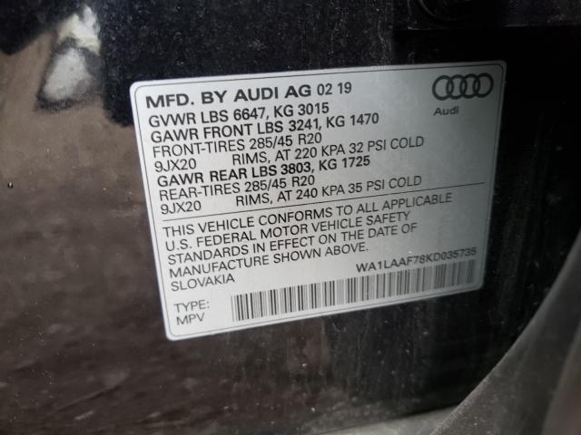 VIN WA1LAAF78KD035735 2019 Audi Q7, Premium Plus no.10