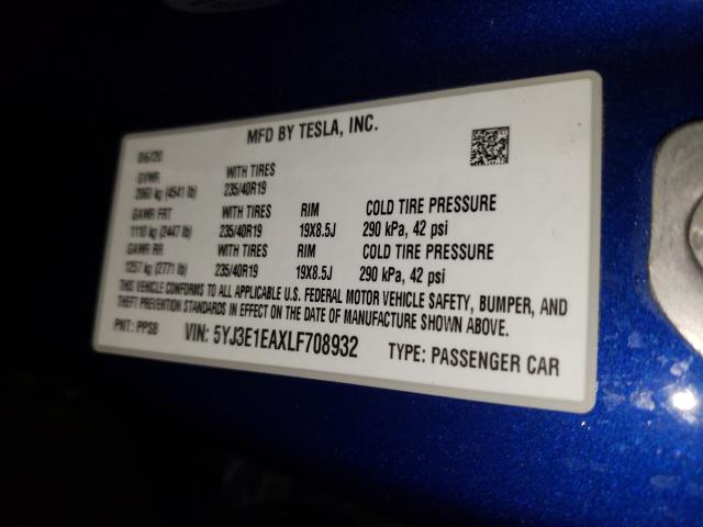 2020 TESLA MODEL 3 5YJ3E1EAXLF708932
