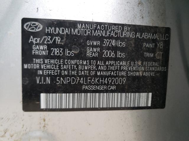 2019 HYUNDAI ELANTRA SE 5NPD74LF6KH492009