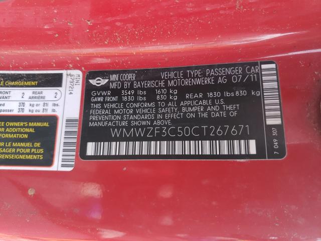 2012 MINI COOPER CLU WMWZF3C50CT267671