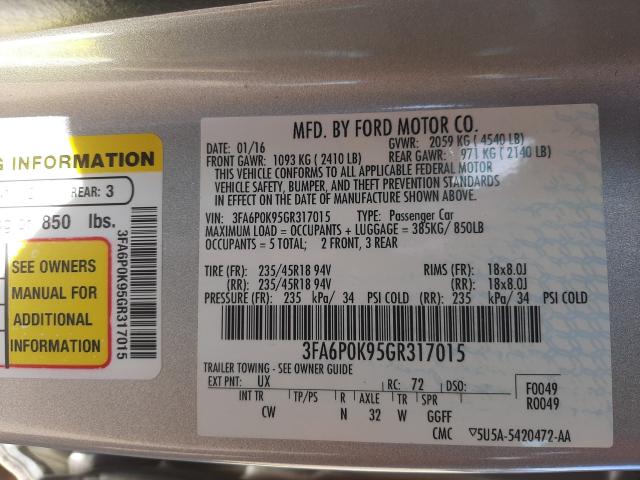 2016 FORD FUSION TIT 3FA6P0K95GR317015