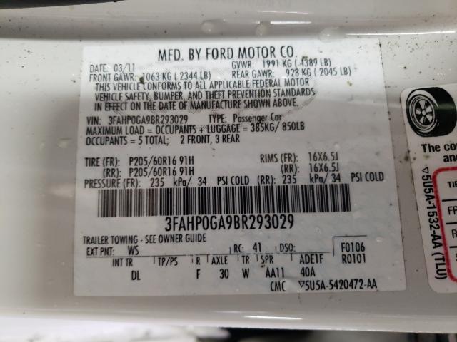 2011 FORD FUSION S 3FAHP0GA9BR293029