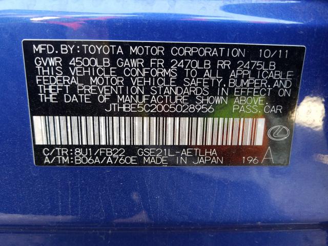 2012 LEXUS IS 350 JTHBE5C20C5028956