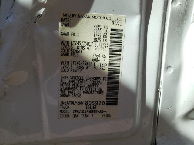 2021 NISSAN NV 2500 SV 1N6AF0LY8MN805920