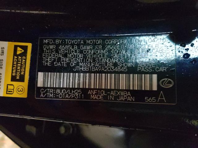 2010 LEXUS HS 250H JTHBB1BA9A2034845