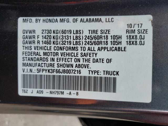 2018 HONDA RIDGELINE 5FPYK3F66JB007216