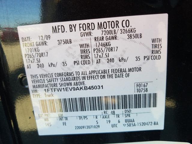 2010 FORD F150 SUPER 1FTFW1EV9AKB45031