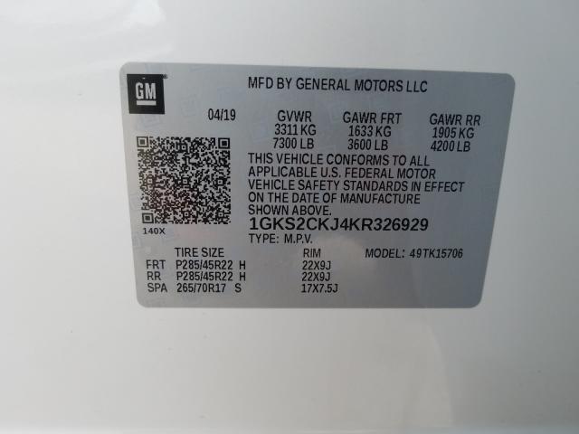 2019 GMC YUKON DENA 1GKS2CKJ4KR326929
