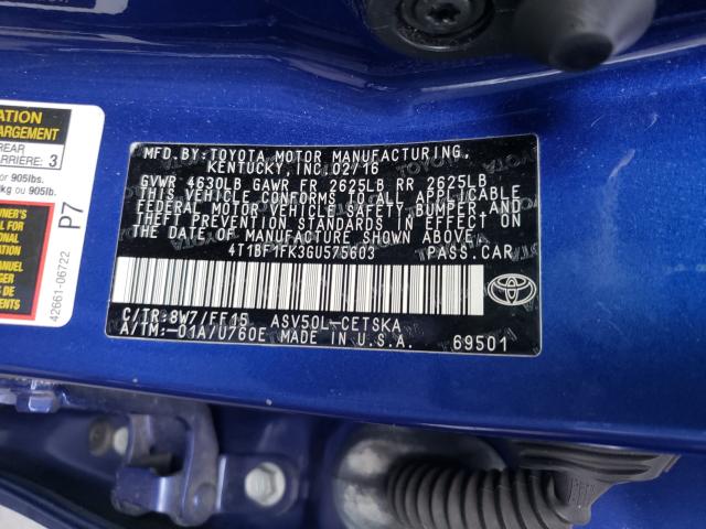 2016 TOYOTA CAMRY LE 4T1BF1FK3GU575603