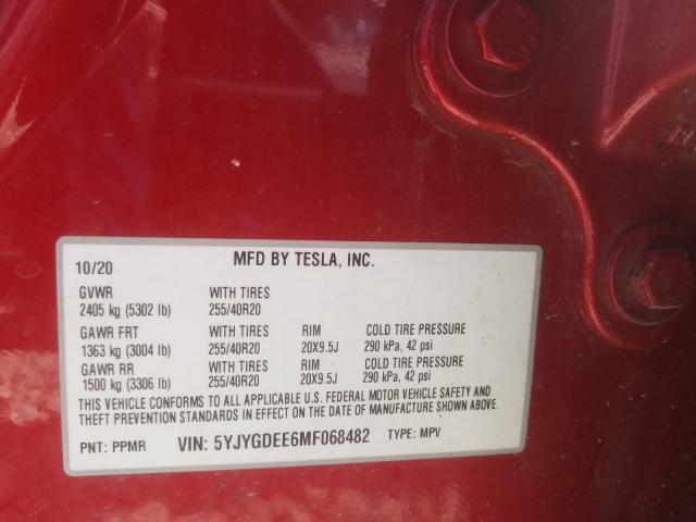 2021 TESLA MODEL Y 5YJYGDEE6MF068482