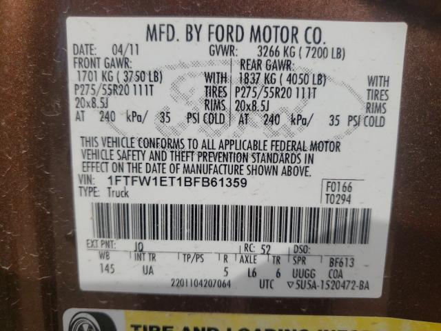 2011 FORD F150 SUPER 1FTFW1ET1BFB61359