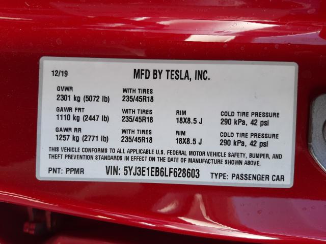 2020 TESLA MODEL 3 5YJ3E1EB6LF628603